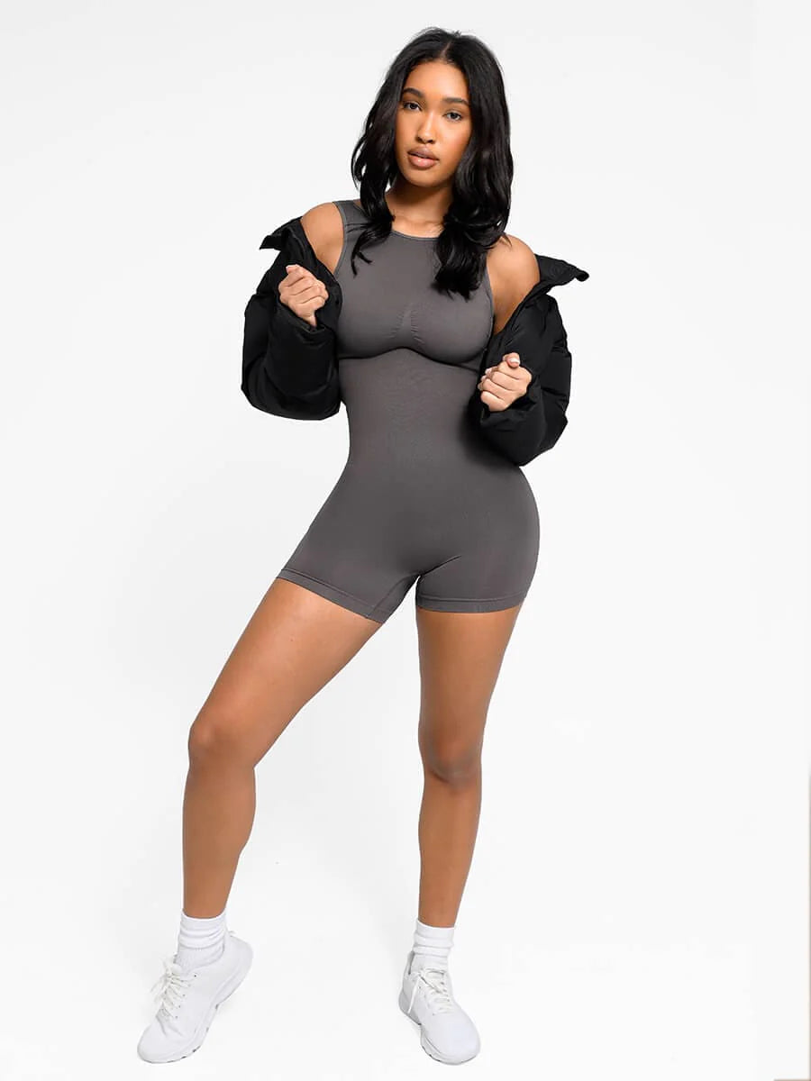 SculptFit Round Neck U-Back Mid-Thigh Jumpsuit